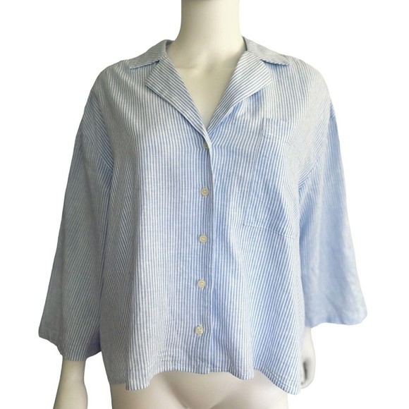ZARA Blue White STRIPED PAJAMA STYLE OVERSIZE BLOUSE Size S NEW - Picture 5 of 7